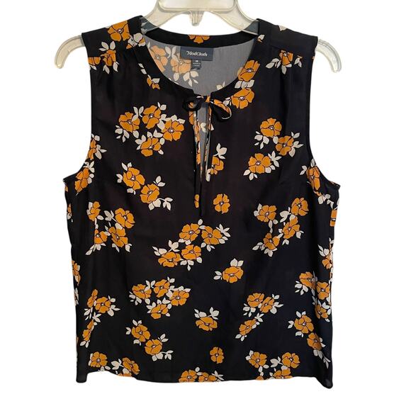 Modcloth Floral Sleeveless Keyhole Top Womens Size Medium Black Mustard Casual - Picture 1 of 8